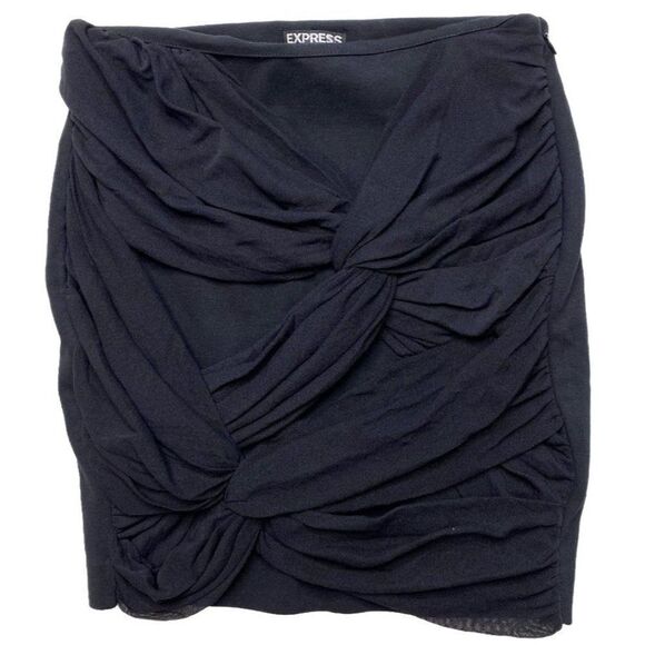 Express Black Mini Skirt Knotted Mesh Side‎ Zip Sz 2 NEW - Picture 1 of 8